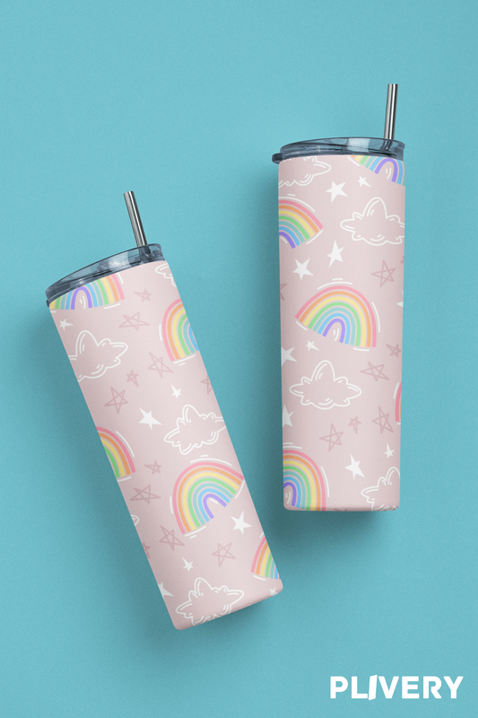 Skinny Tumbler "Rainbow and clouds"