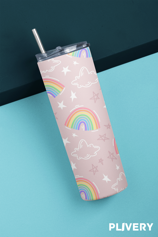 Skinny Tumbler "Rainbow and clouds"