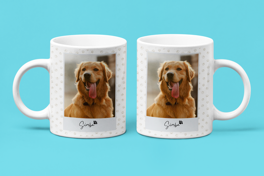 Taza personalizada de tu mascota diseño polaroid